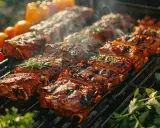 Des côtes levées juteuses et caramélisées cuisent sur un barbecue, dégageant une fumée alléchante. Parfait pour savoir que faire avec un barbecue !