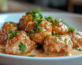 Boulettes de bœuf savoureuses, nappées d'une sauce crémeuse et garnies de persil frais. Une recette de boulette de boeuf qui met l'eau à la bouche.
