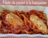 Filets de poulet à la basquaise, un plat savoureux préparé au Cookeo, avec des poivrons et une sauce tomate onctueuse.