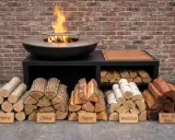 Bûches de bois pour brasero sans fumée : hêtre, chêne, sapin, bouleau et bois de rose, prêtes à l'emploi.