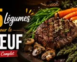 Découvrez quels légumes pour accompagner une viande rouge. Un steak grillé est servi avec des haricots verts, des carottes, des courgettes et des asperges.