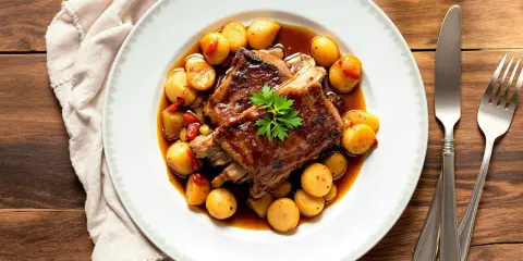 Travers de porc au barbecue Weber, tendres et juteux, servis avec des pommes de terre rôties et une sauce savoureuse. Le temps de cuisson parfait pour un délice.