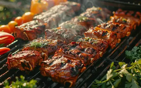 Des côtes levées juteuses et caramélisées cuisent sur un barbecue, dégageant une fumée alléchante. Parfait pour savoir que faire avec un barbecue !
