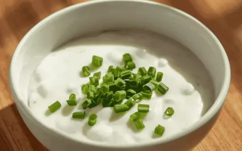 Sauce fromage blanc ciboulette, une touche de fraîcheur verte sur une base crémeuse, prête à sublimer vos plats.