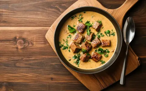 Un plat de veau en sauce crémeuse, parsemé de persil frais, prêt à être dégusté. Une sauce pour accompagner le veau qui promet saveur et onctuosité.