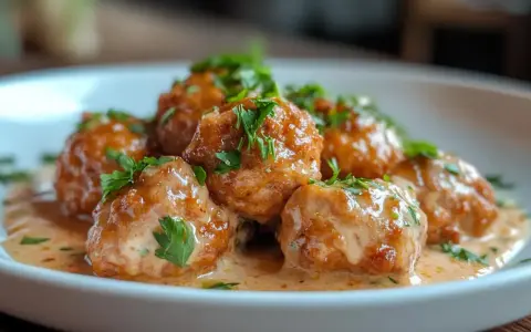 Boulettes de bœuf savoureuses, nappées d'une sauce crémeuse et garnies de persil frais. Une recette de boulette de boeuf qui met l'eau à la bouche.