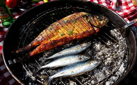 Poisson grillé sur barbecue à gaz. Le temps de cuisson des sardines est court, parfait pour un repas d'été.