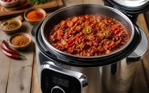Un délicieux chili con carne mijote dans le Cookeo, prêt à régaler.