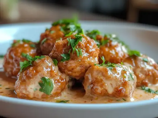 Boulettes de bœuf savoureuses, nappées d'une sauce crémeuse et garnies de persil frais. Une recette de boulette de boeuf qui met l'eau à la bouche.
