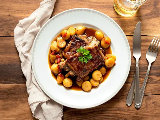 Travers de porc au barbecue Weber, tendres et juteux, servis avec des pommes de terre rôties et une sauce savoureuse. Le temps de cuisson parfait pour un délice.