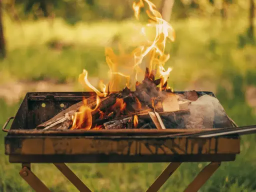 Un brasero crache des flammes vives, signe qu'il est temps de choisir quel bois pour barbecue afin de savourer un repas en plein air.