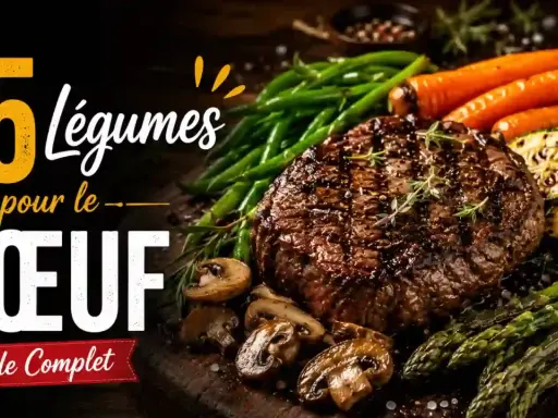 Découvrez quels légumes pour accompagner une viande rouge. Un steak grillé est servi avec des haricots verts, des carottes, des courgettes et des asperges.