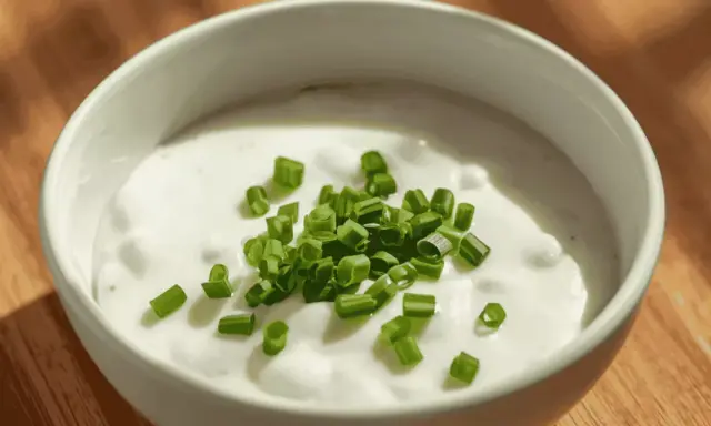 Sauce fromage blanc ciboulette, une touche de fraîcheur verte sur une base crémeuse, prête à sublimer vos plats.