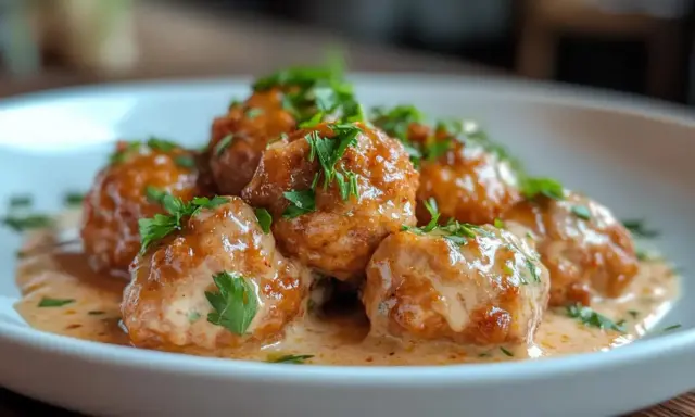 Boulettes de bœuf savoureuses, nappées d'une sauce crémeuse et garnies de persil frais. Une recette de boulette de boeuf qui met l'eau à la bouche.