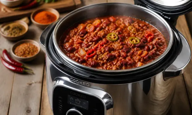 Un délicieux chili con carne mijote dans le Cookeo, prêt à régaler.
