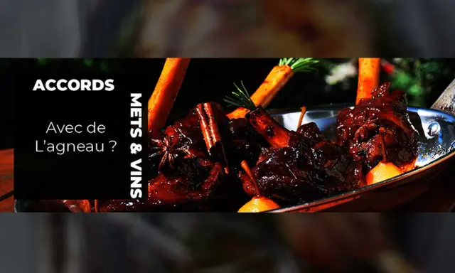 Gigot de 7 heures braisé, carottes, épices et poires. Un accord mets & vins parfait pour ce plat savoureux.