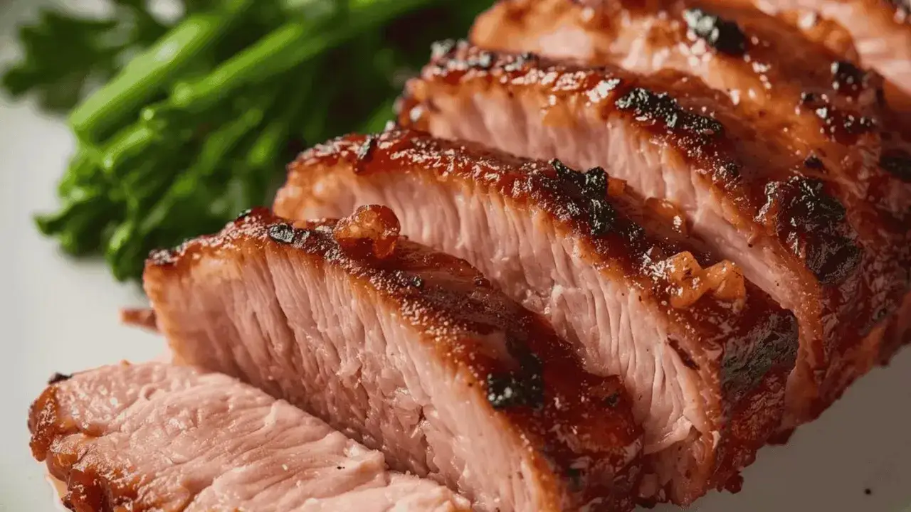 Tranches de magret de canard grillé, juteux et caramélisés, accompagnées d'asperges vertes.