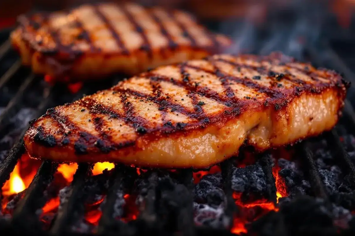 Magret de canard en cuisson indirecte sur un Weber, grillé à la perfection avec des marques de grill distinctes.